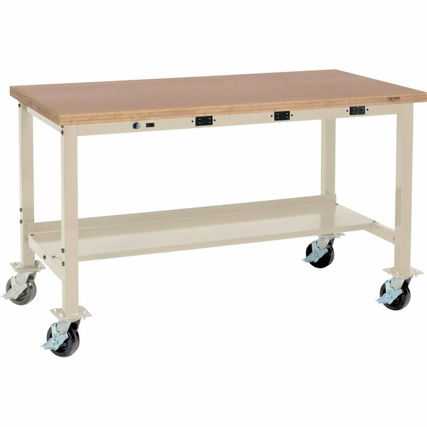 Global Industrial Mobile Workbench, 48 x 30in, Power Outlets, Shop Top Square Edge, Tan 319364BTN